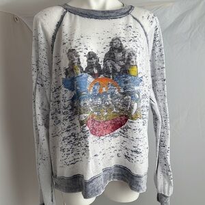 Recycled Karma Aersosmith multicolor burnout pullover top
